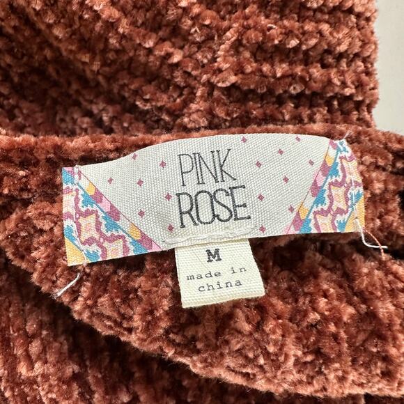 Pink Rose Sweater Womens M Rust Crushed Velvet Ribbed Knit Pullover Long Sleeves - Picture 5 of 7